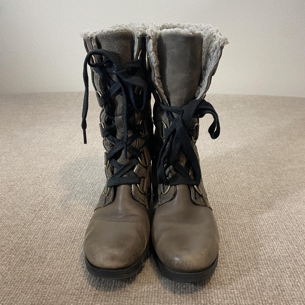 Sorel Snow Boots Womens Size 8 Gray Suede Waterproof Mid Calf Lace Up NL3308-245 - Picture 2 of 11